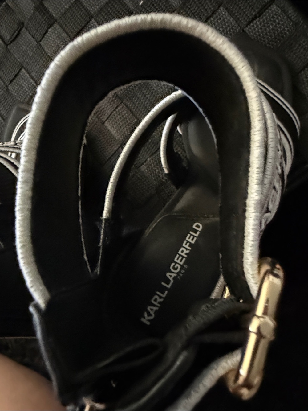Karl Lagerfeld Black Strappy Logo Heeled Sandals - Picture 7 of 9